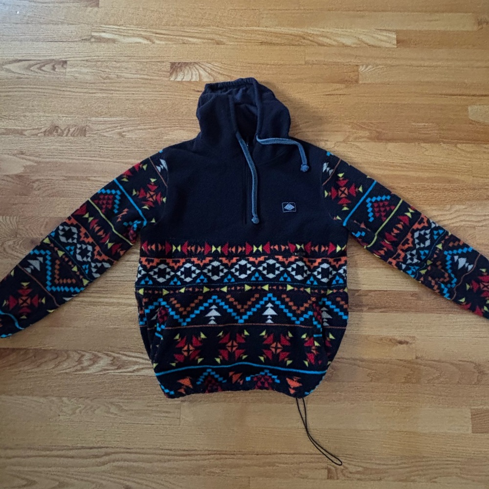 Cozy Navy Blue and Multicolor Patterned Quarter Zip